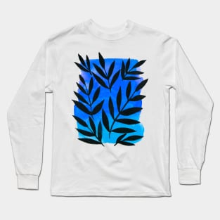 Black branches - blue background Long Sleeve T-Shirt